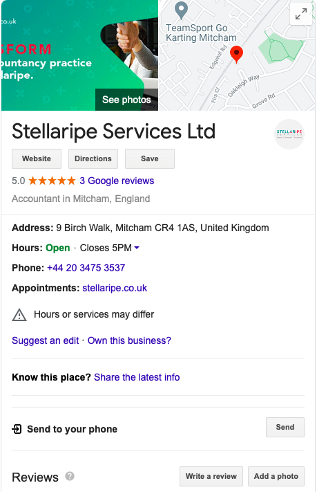 google my business profile bookkeeper